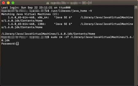 JavaJDKのアンインストールコマンドを入力している。